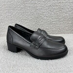 Abeo Pro Shoes Womens 9 Metallic Black Jade Leather Block Heel Slip On Loafer